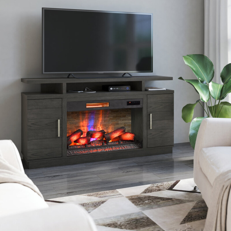 Bell'O Breya Media Stand with Electric Fireplace Insert Included BREYA