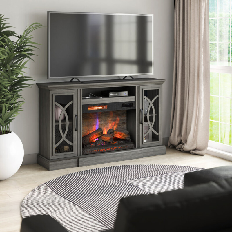Bell'O Brooke Media Stand with Electric Fireplace Insert Included BROOKE
