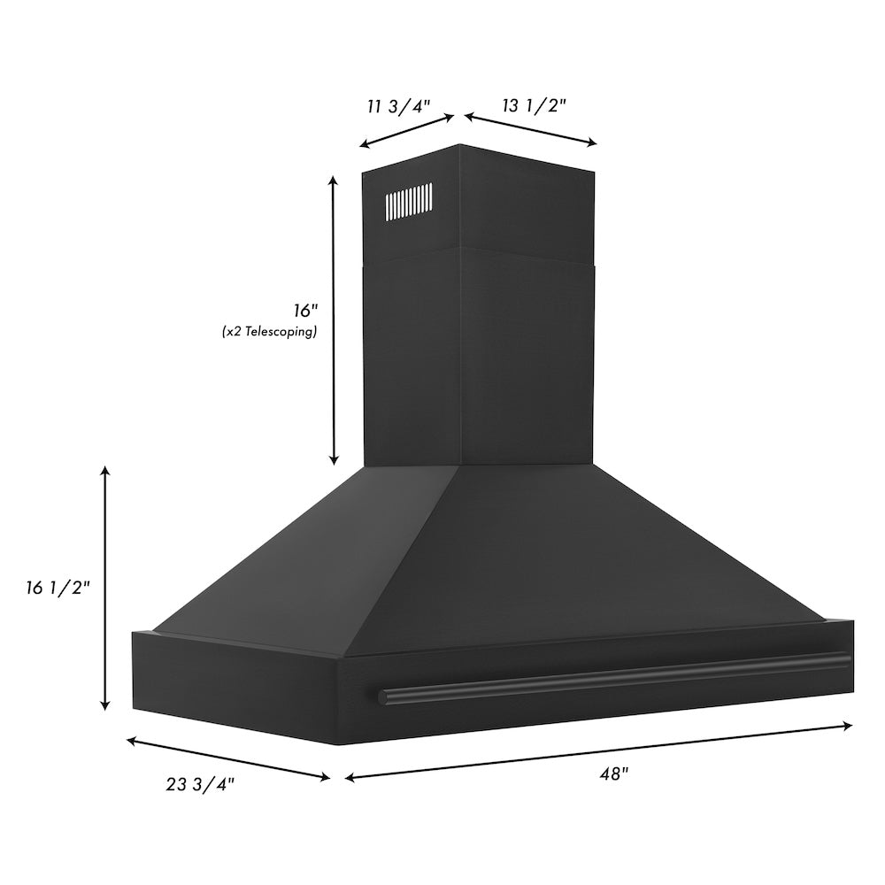48 In. Black Stainless Steel Range Hood With Black Stainless Steel Handle BS65548BS