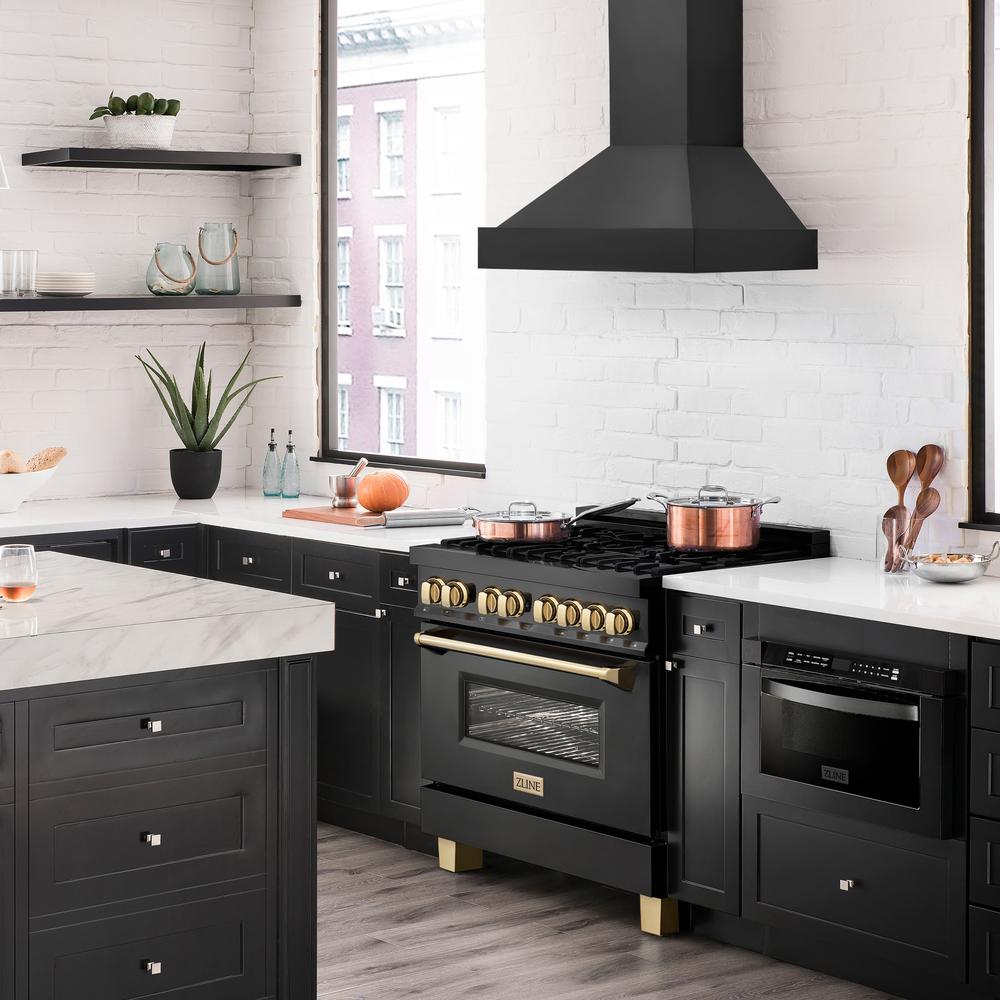36 In. Ducted Vent Black Stainless Steel Wall Mount Range Hood BS655N36