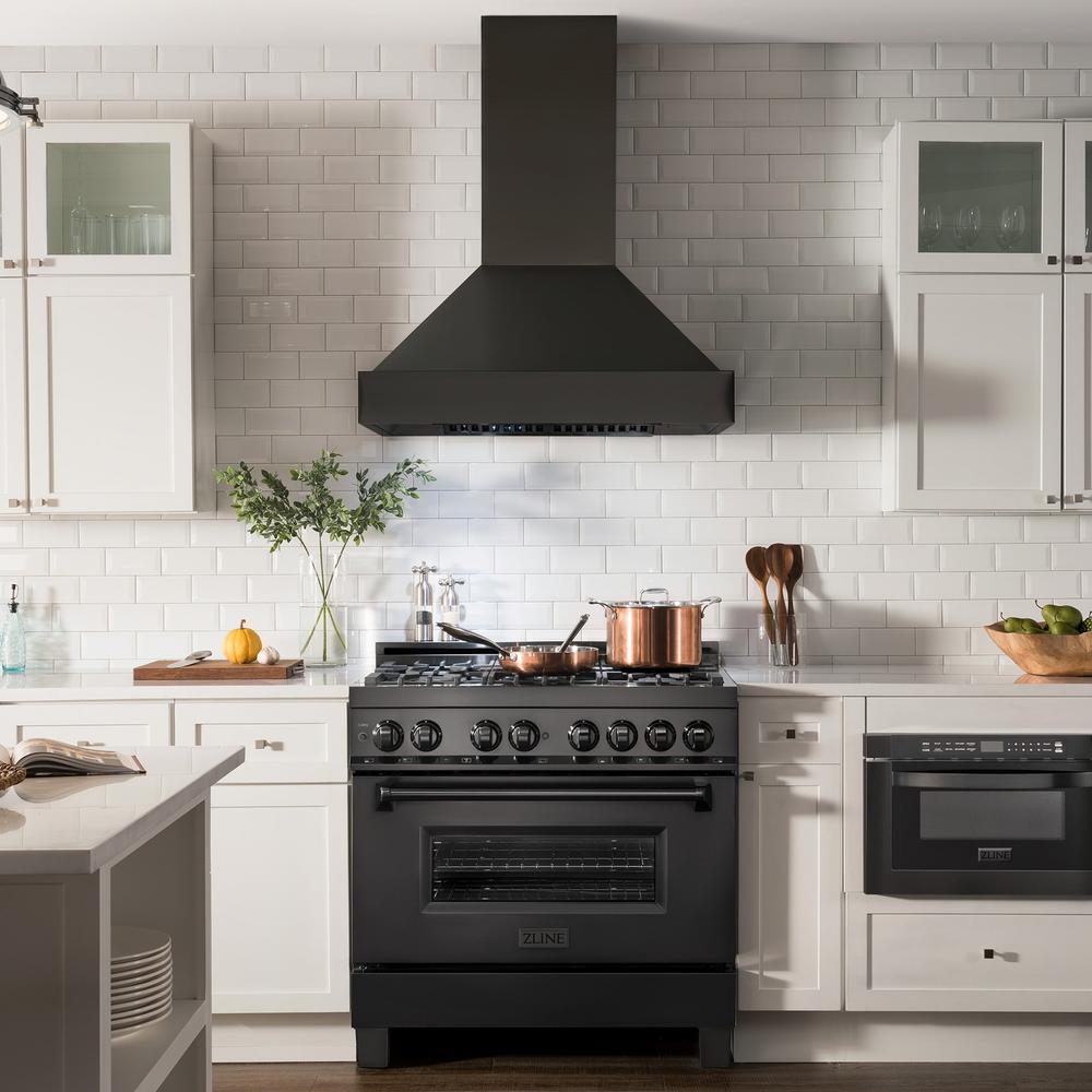 36 In. Ducted Vent Black Stainless Steel Wall Mount Range Hood BS655N36