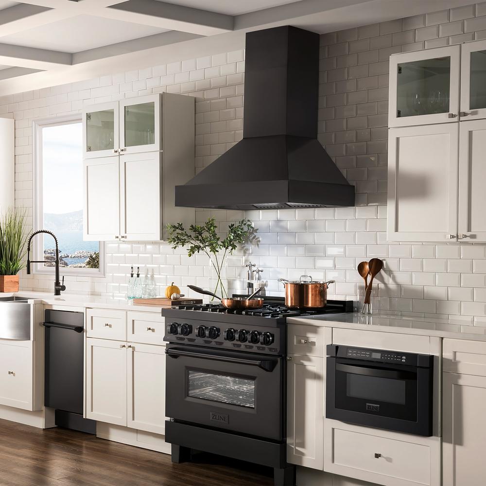 36 In. Ducted Vent Black Stainless Steel Wall Mount Range Hood BS655N36
