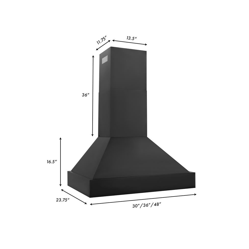 36 In. Ducted Vent Black Stainless Steel Wall Mount Range Hood BS655N36
