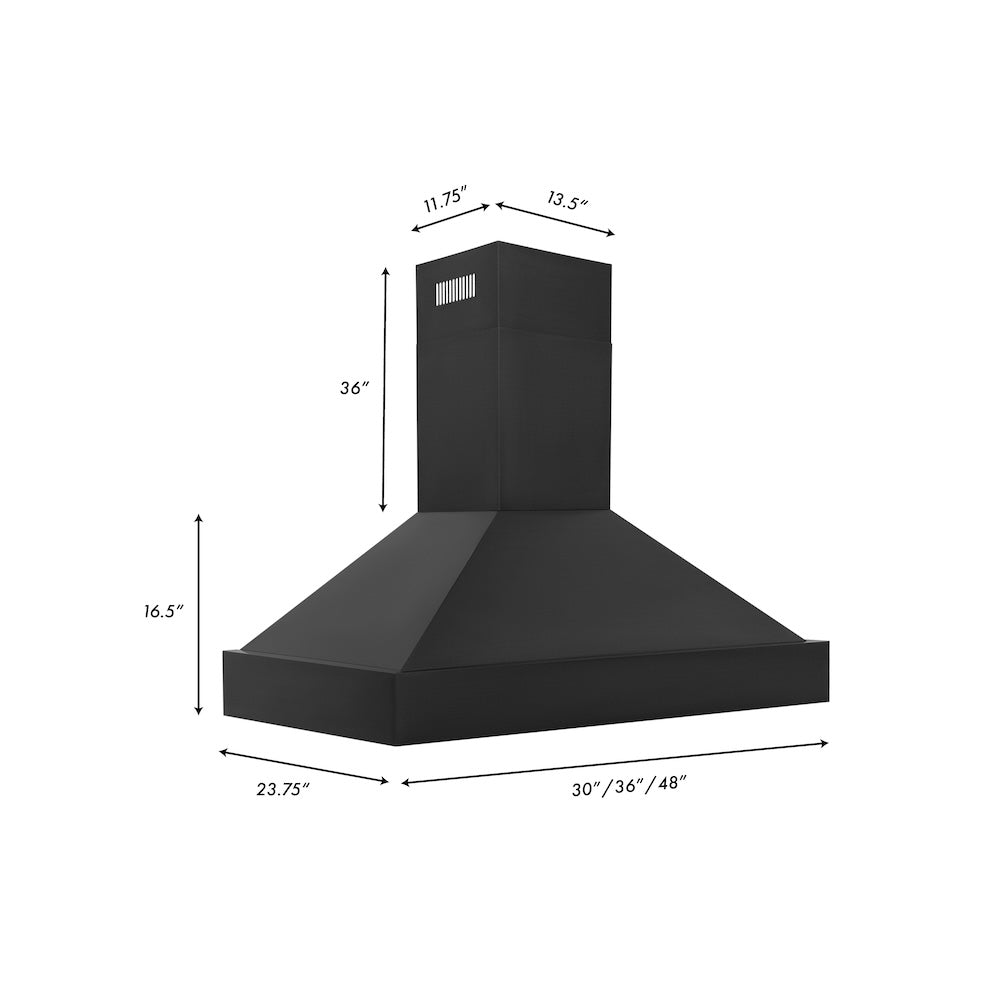 48 In. Ducted Vent Black Stainless Steel Wall Mount Range Hood BS655N48