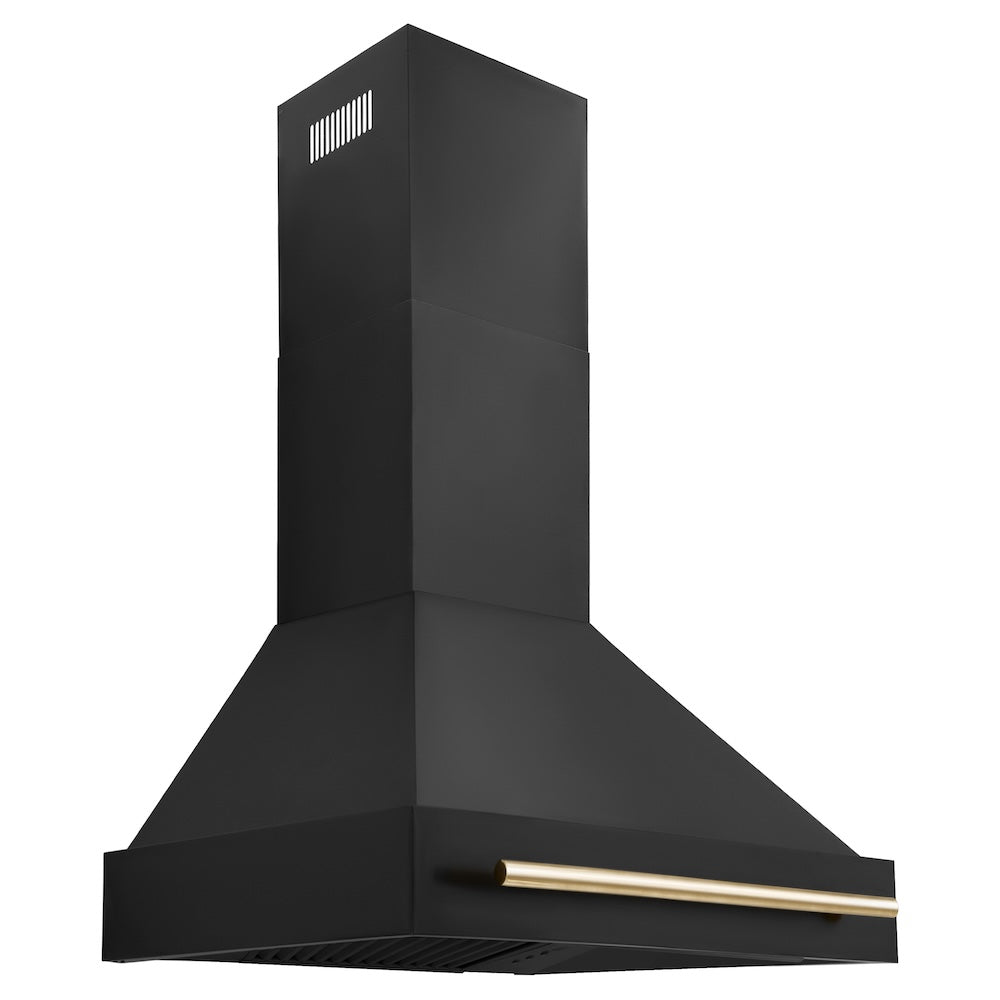30" Convertible Wall Mount Range Hood in Black Stainless Steel with Gold Handle BS655Z30G