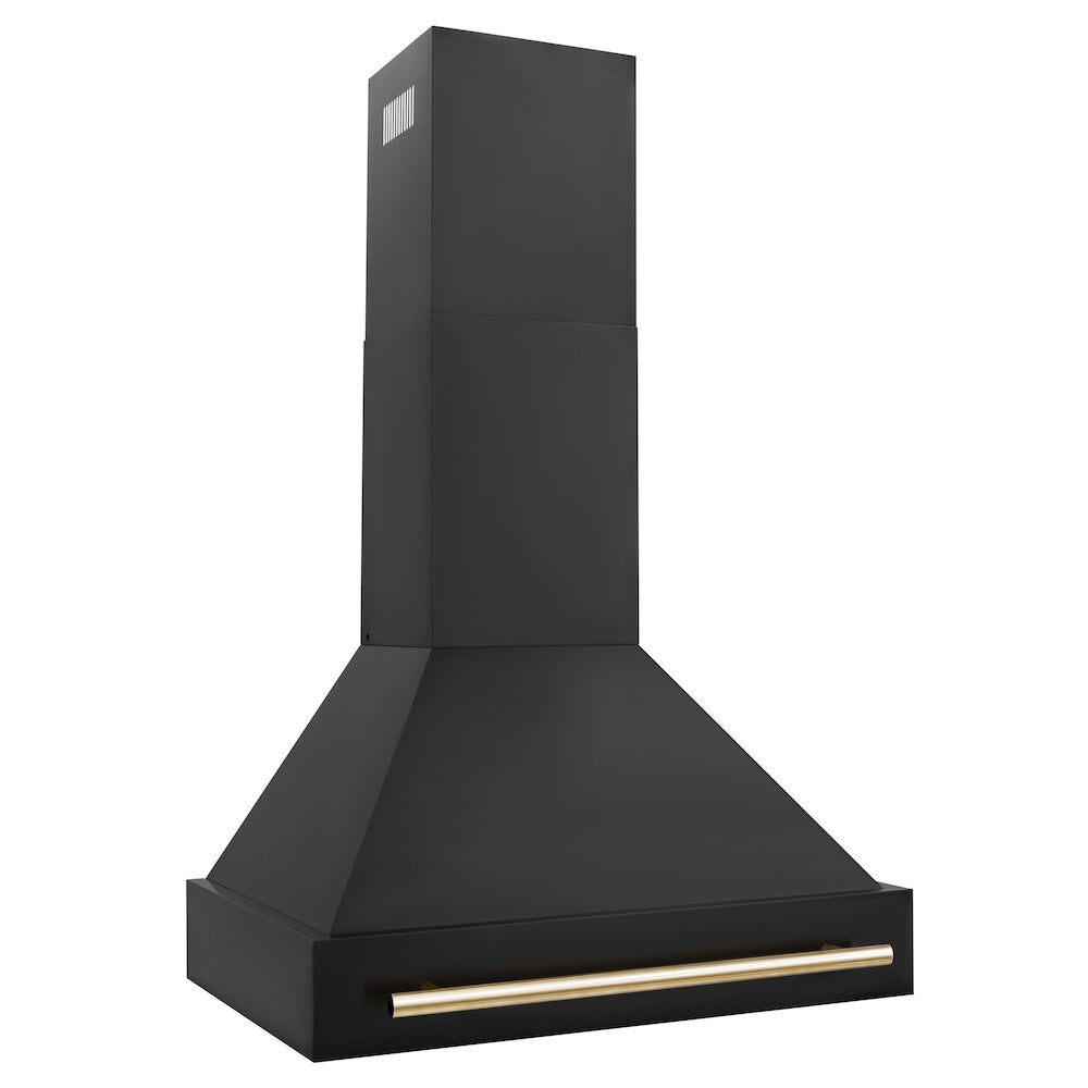 30" Convertible Wall Mount Range Hood in Black Stainless Steel with Gold Handle BS655Z30G