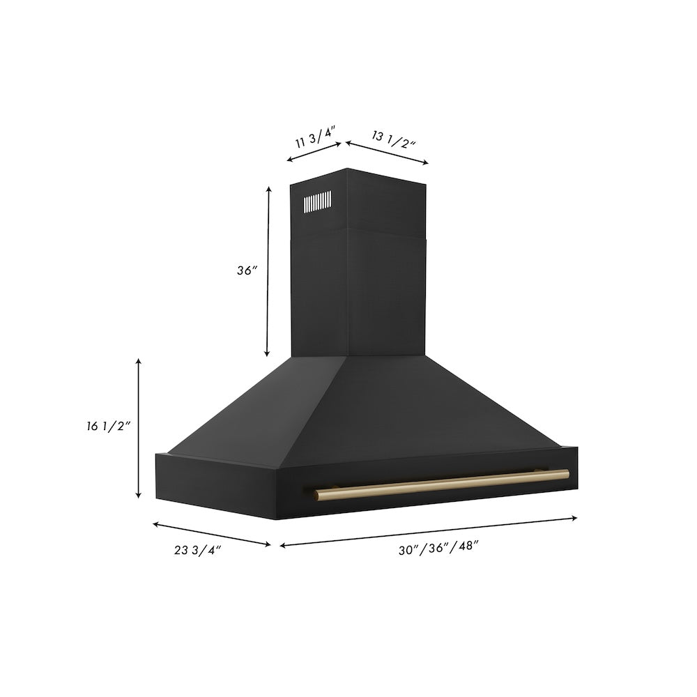 48 in. Range Hood Black in Stainless Steel with Champagne Bronze Handle BS655Z48CB