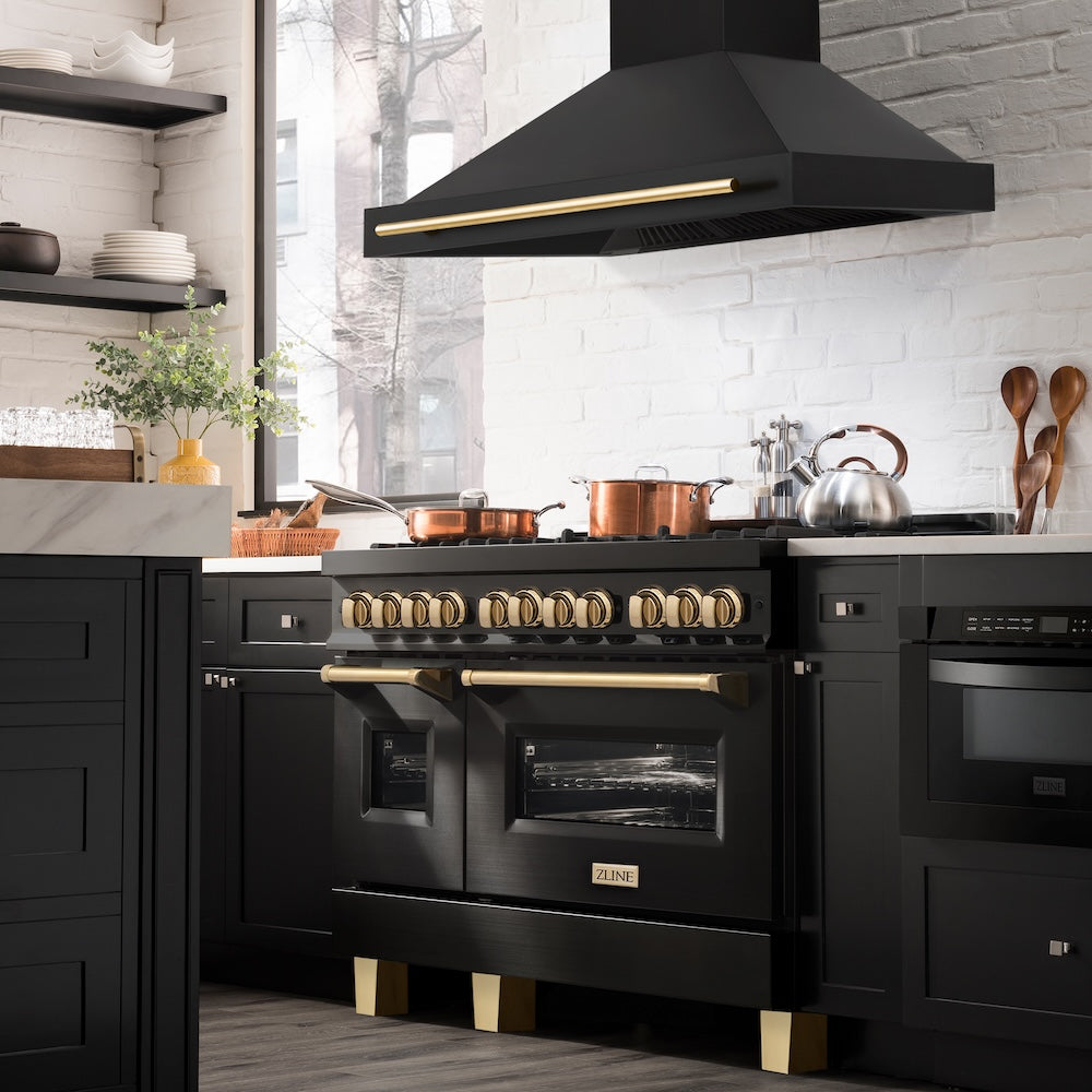 Autograph Edition 48 In. Black Stainless Steel Range Hood With Polished Gold Handle BS655Z48G