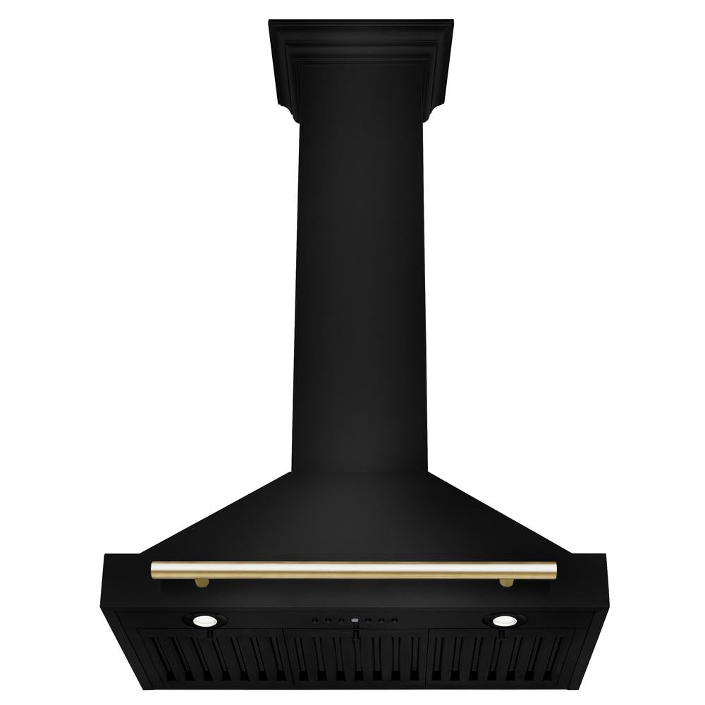 Autograph Edition 30 in. Black Stainless Steel Wall Mount Range Hood With Polished Gold Handle BSKB4Z30G