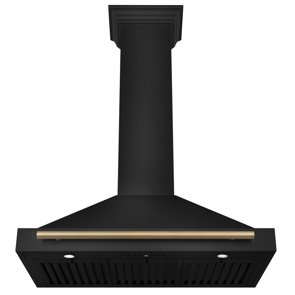 Autograph Edition 36 in. Black Stainless Steel Wall Mount Range Hood With Champagne Bronze Handle BSKB4Z36CB