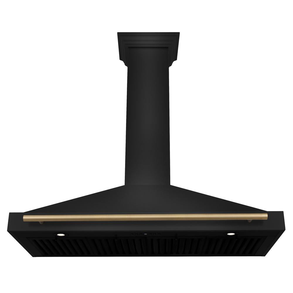 Autograph Edition 48 in. Black Stainless Steel Wall Mount Range Hood With Champagne Bronze Handle BSKB4Z48CB