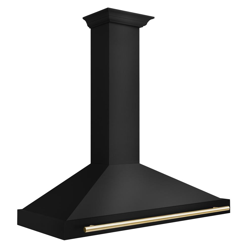 Autograph Edition 48 in. Black Stainless Steel Wall Mount Range Hood With Polished Gold Handle BSKB4Z48G