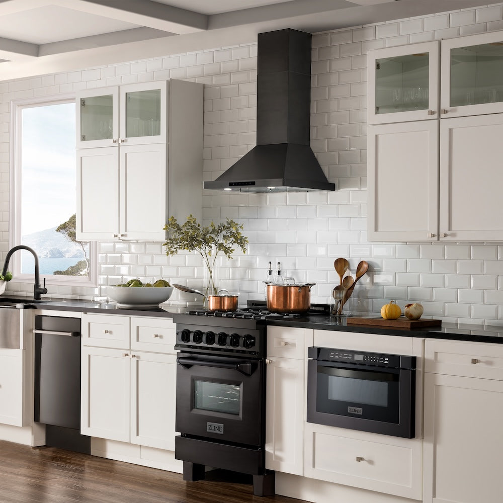 24 In. Convertible Vent Wall Mount Range Hood In Black Stainless Steel BSKBN24