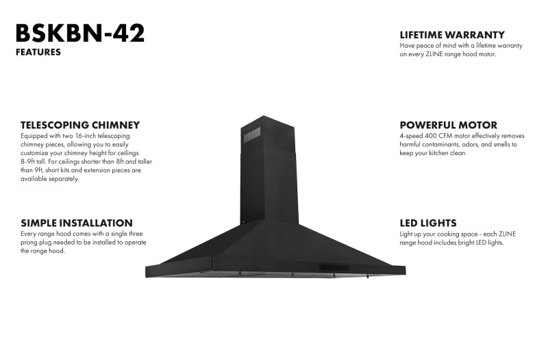 Convertible Vent Wall Mount Range Hood (BSKBN) - 42 inch BSKBN42