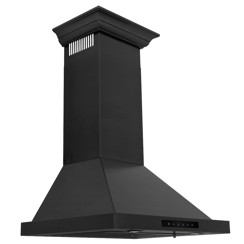 24 In. Convertible Vent Wall Mount Range Hood In Black Stainless Steel With Crown Molding BSKBNCRN24