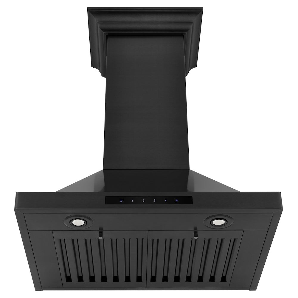 24 In. Convertible Vent Wall Mount Range Hood In Black Stainless Steel With Crown Molding BSKBNCRN24