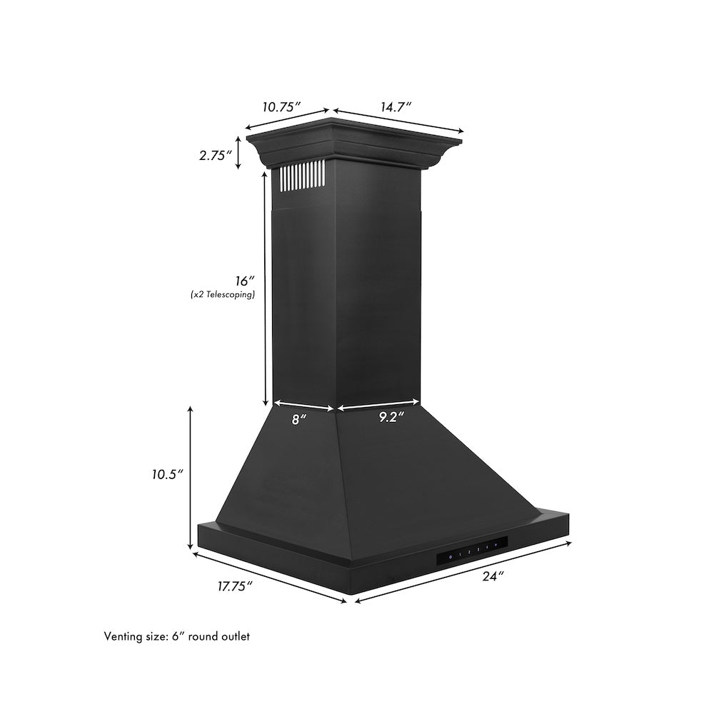 24 In. Convertible Vent Wall Mount Range Hood In Black Stainless Steel With Crown Molding BSKBNCRN24