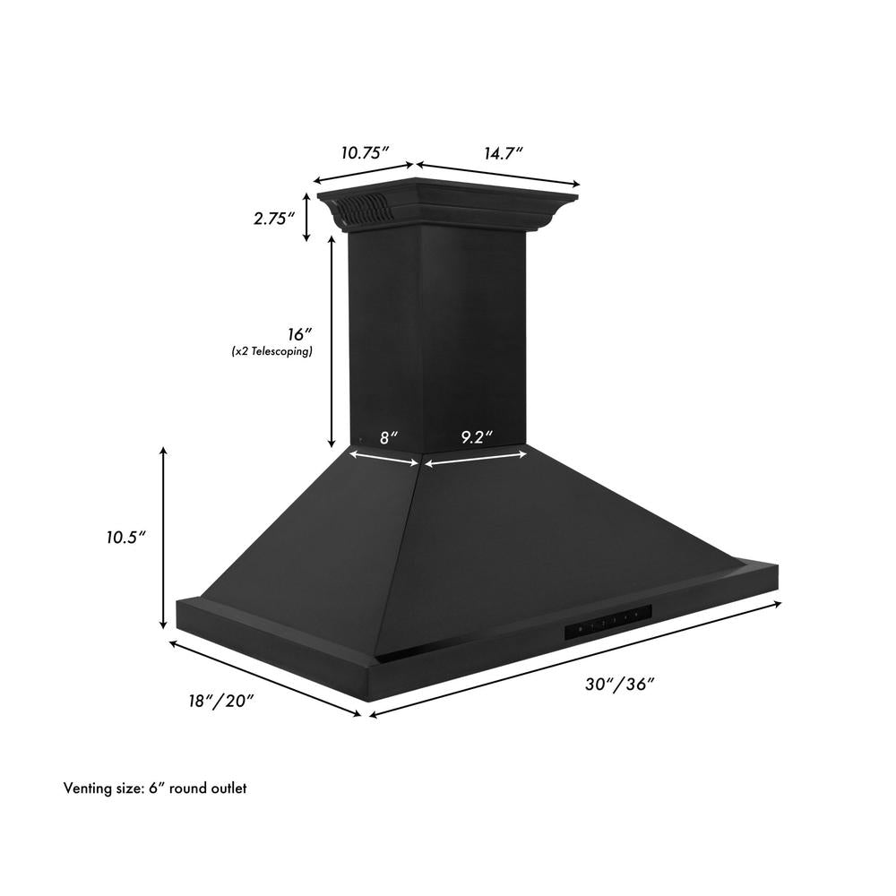 30 In. Crownsound™ Ducted Vent Wall Mount Range Hood In Black Stainless Steel With Built-in Bluetooth Speakers BSKBNCRNBT30