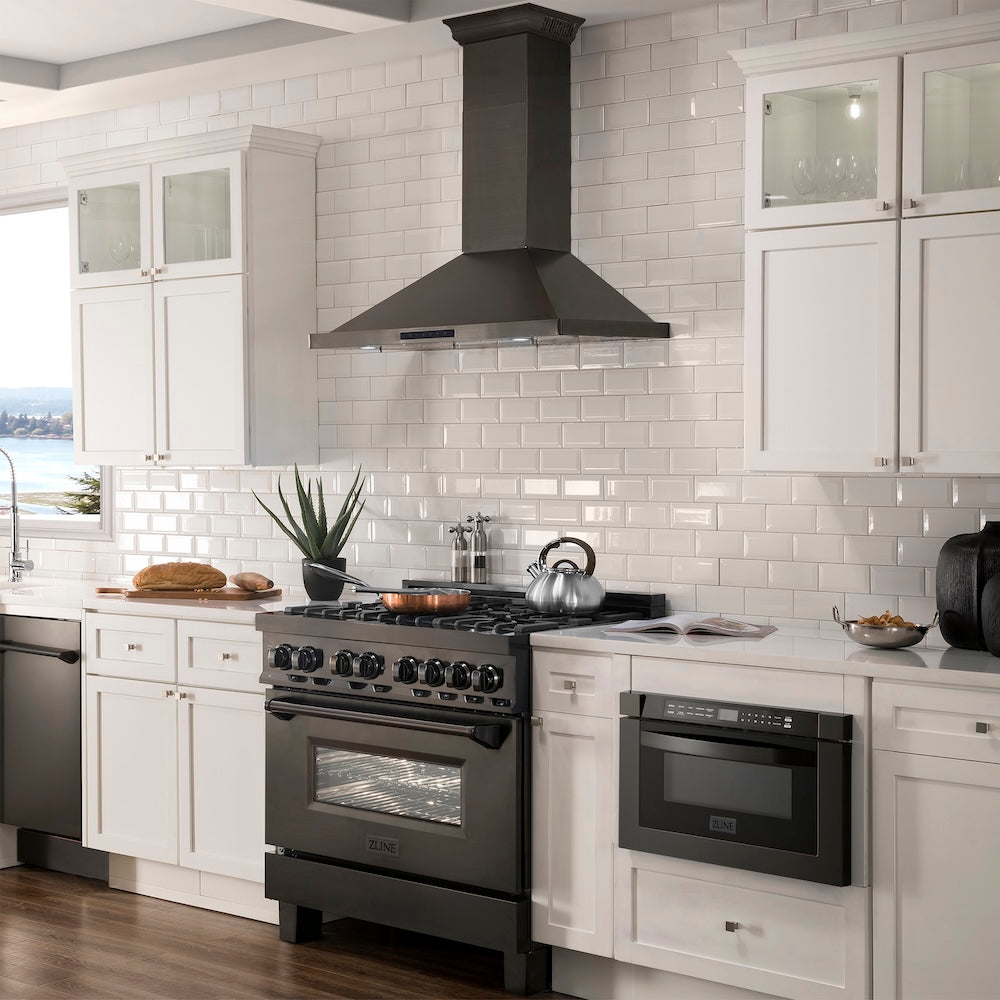 36 In. Crownsound™ Ducted Vent Wall Mount Range Hood In Black Stainless Steel With Built-in Bluetooth Speakers BSKBNCRNBT36