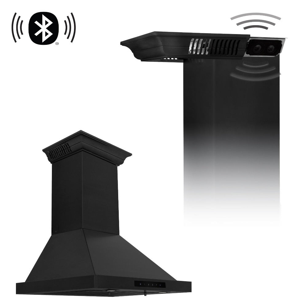 42 In. Crownsound™ Ducted Vent Wall Mount Range Hood In Black Stainless Steel With Built-in Bluetooth Speakers BSKBNCRNBT42