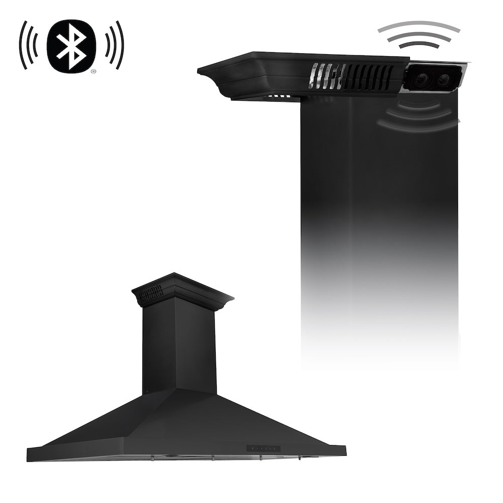 48 In. Crownsound™ Ducted Vent Wall Mount Range Hood In Black Stainless Steel With Built-in Bluetooth Speakers BSKBNCRNBT48