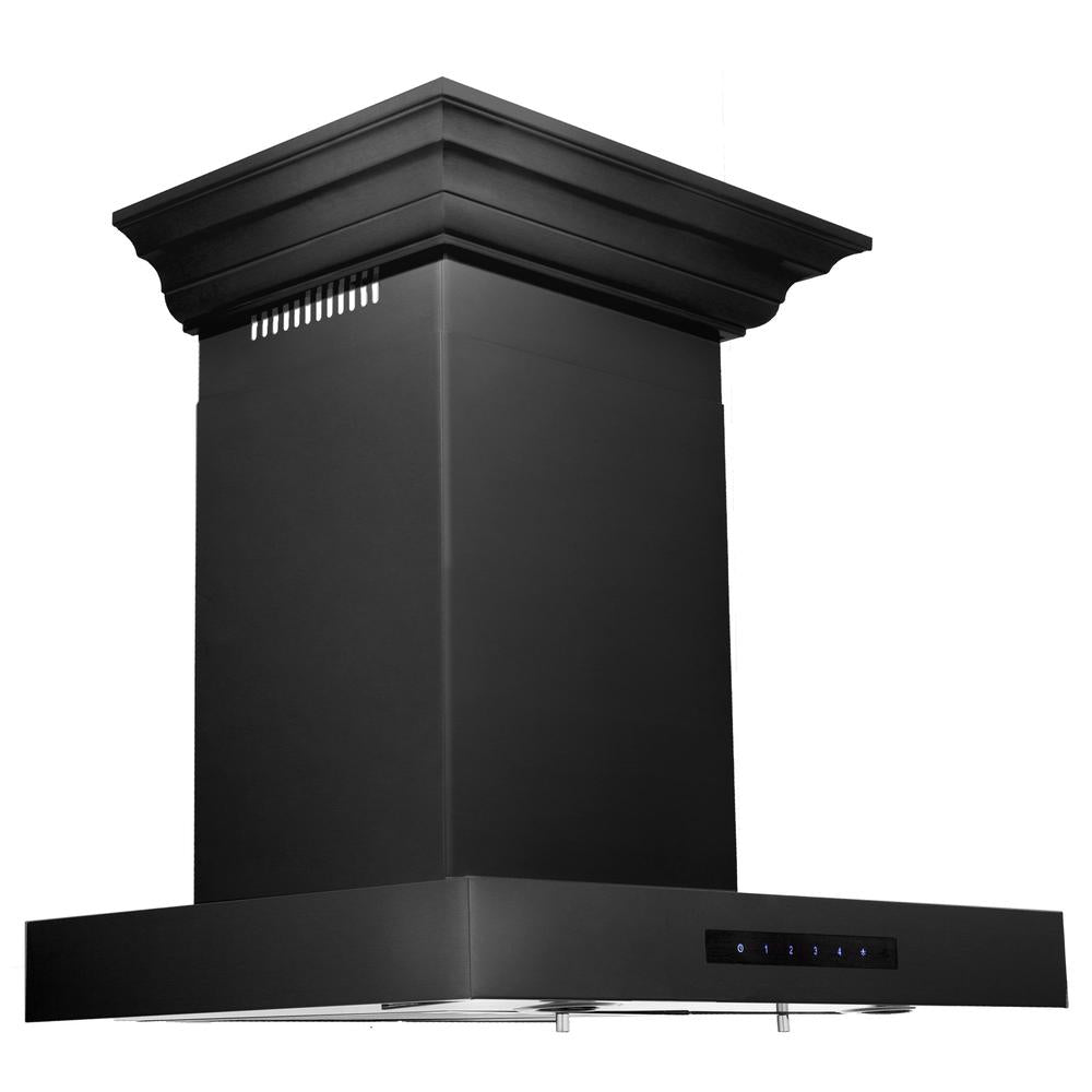 24 In. Convertible Vent Wall Mount Range Hood In Black Stainless Steel With Crown Molding BSKENCRN24