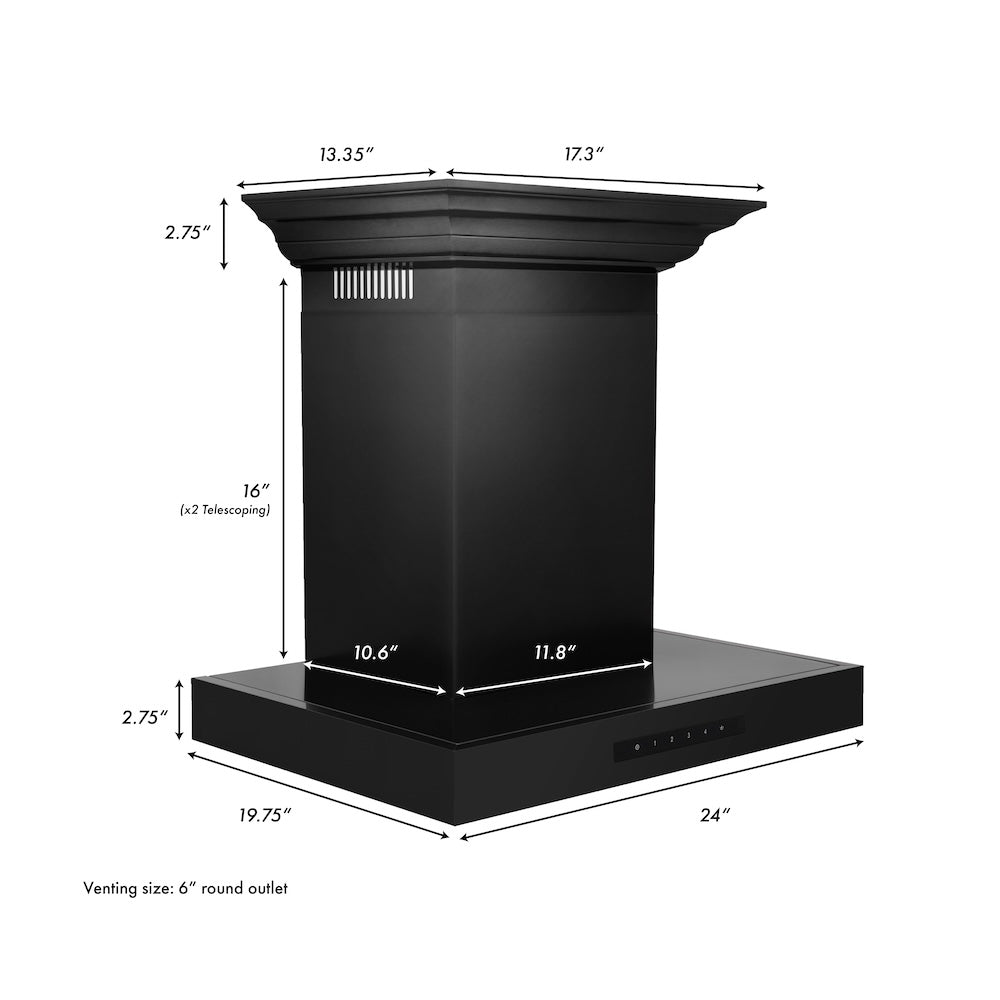 24 In. Convertible Vent Wall Mount Range Hood In Black Stainless Steel With Crown Molding BSKENCRN24