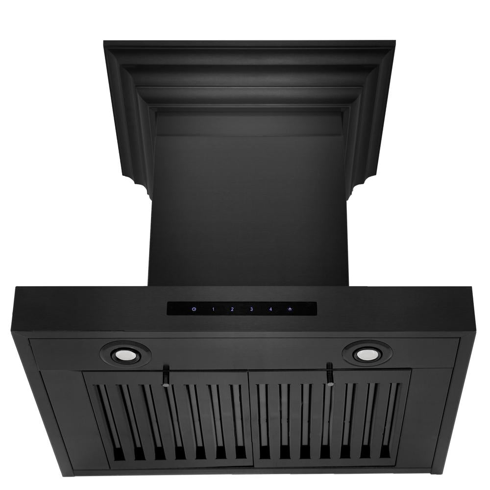 30 In. Convertible Vent Wall Mount Range Hood In Black Stainless Steel With Crown Molding BSKENCRN30