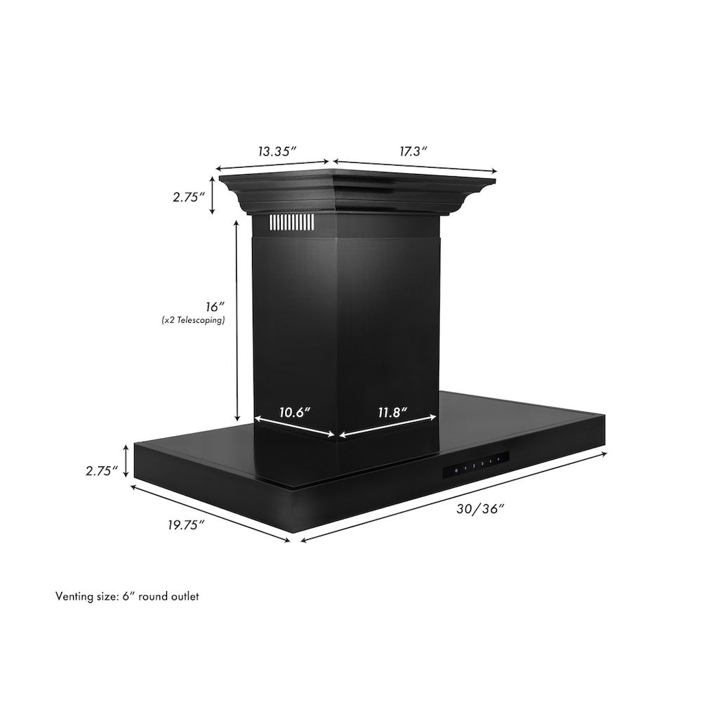36 In. Convertible Vent Wall Mount Range Hood In Black Stainless Steel With Crown Molding BSKENCRN36