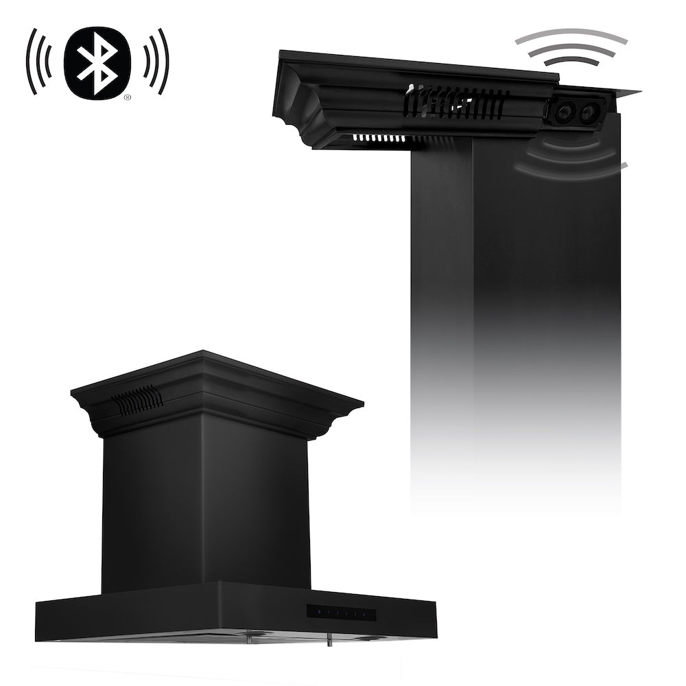 24 In. Crownsound™ Ducted Vent Wall Mount Range Hood In Black Stainless Steel With Built-in Bluetooth Speakers BSKENCRNBT24