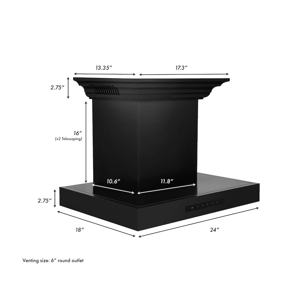 24 In. Crownsound™ Ducted Vent Wall Mount Range Hood In Black Stainless Steel With Built-in Bluetooth Speakers BSKENCRNBT24