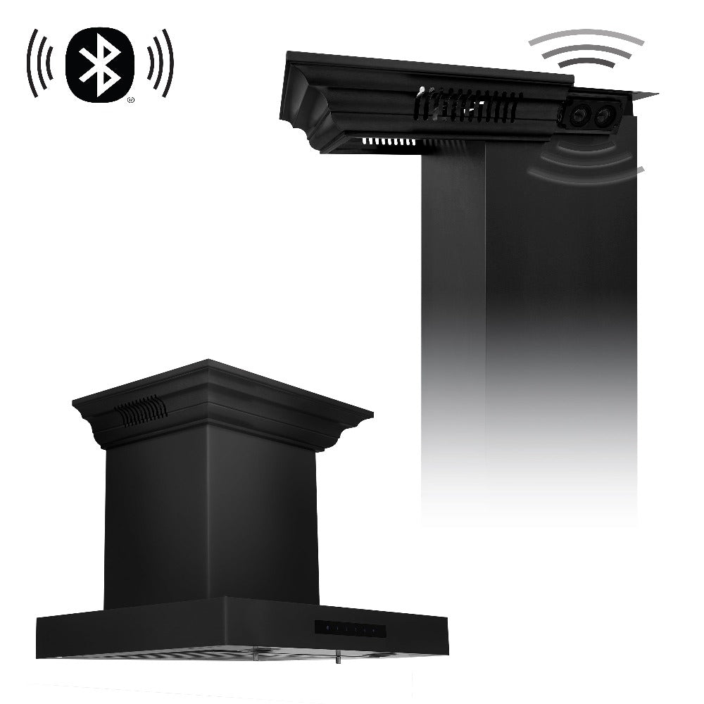 30 In. Crownsound™ Ducted Vent Wall Mount Range Hood In Black Stainless Steel With Built-in Bluetooth Speakers BSKENCRNBT30