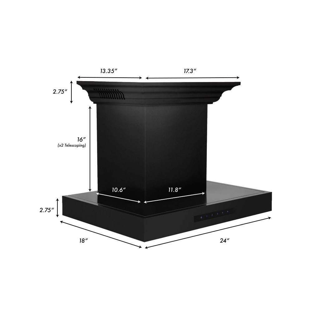 30 In. Crownsound™ Ducted Vent Wall Mount Range Hood In Black Stainless Steel With Built-in Bluetooth Speakers BSKENCRNBT30