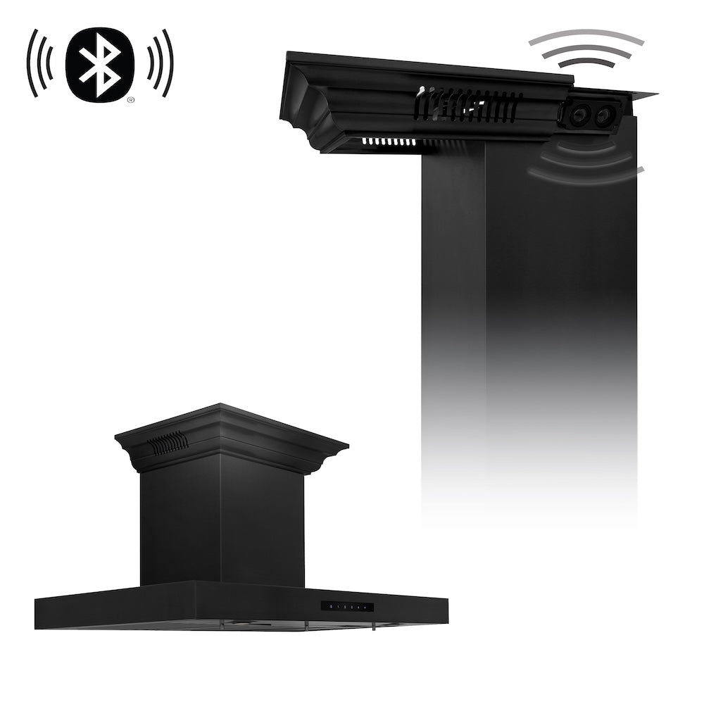 36 In. Crownsound™ Ducted Vent Wall Mount Range Hood In Black Stainless Steel With Built-in Bluetooth Speakers BSKENCRNBT36