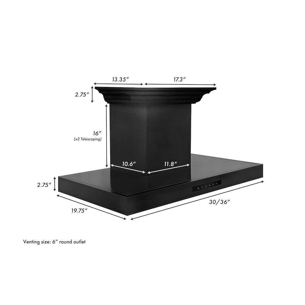 36 In. Crownsound™ Ducted Vent Wall Mount Range Hood In Black Stainless Steel With Built-in Bluetooth Speakers BSKENCRNBT36