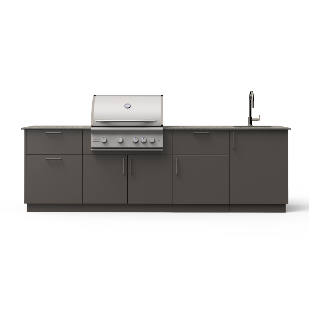 Sunset 10-Ft Outdoor Kitchen Island w/ 32-Inch Marine Grade Premium LTE+ BSNST32BRZAERISLPMG