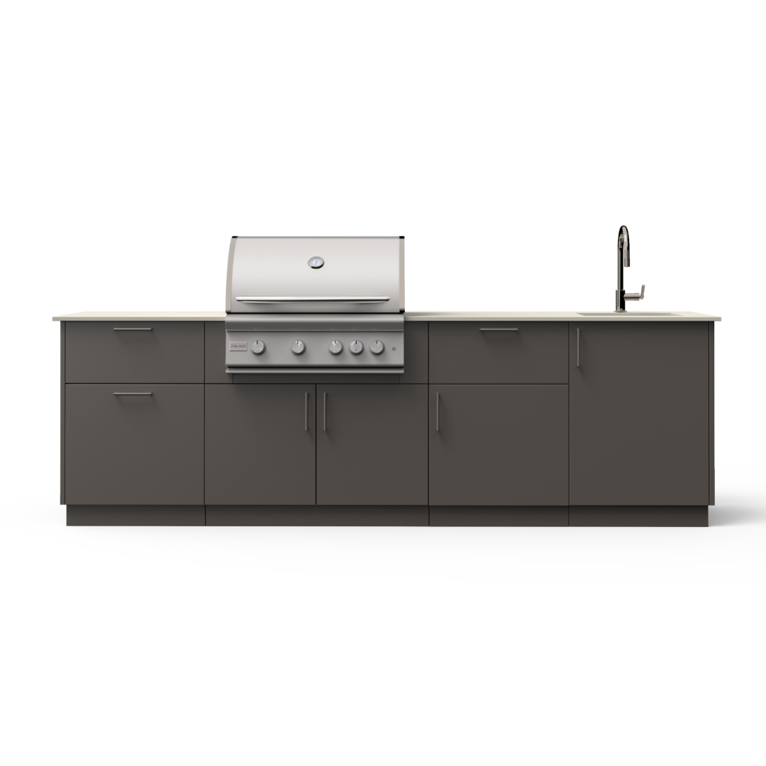 Sunset 10-Ft Outdoor Kitchen Island w/ 32-Inch Marine Grade Premium LTE+ BSNST32BRZKEONNGMG