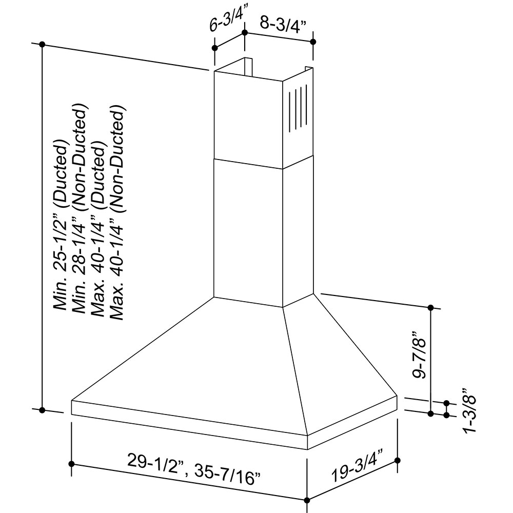 36Inch Convertible European Style WallMounted Chimney Range Hood, 380 MAX Blower CFM, LED Light BW5036SSL