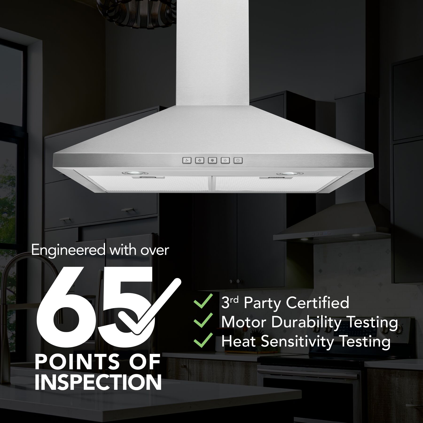 30-Inch Convertible Wall-Mount Pyramidal Chimney Range Hood, 450 Max CFM view 9