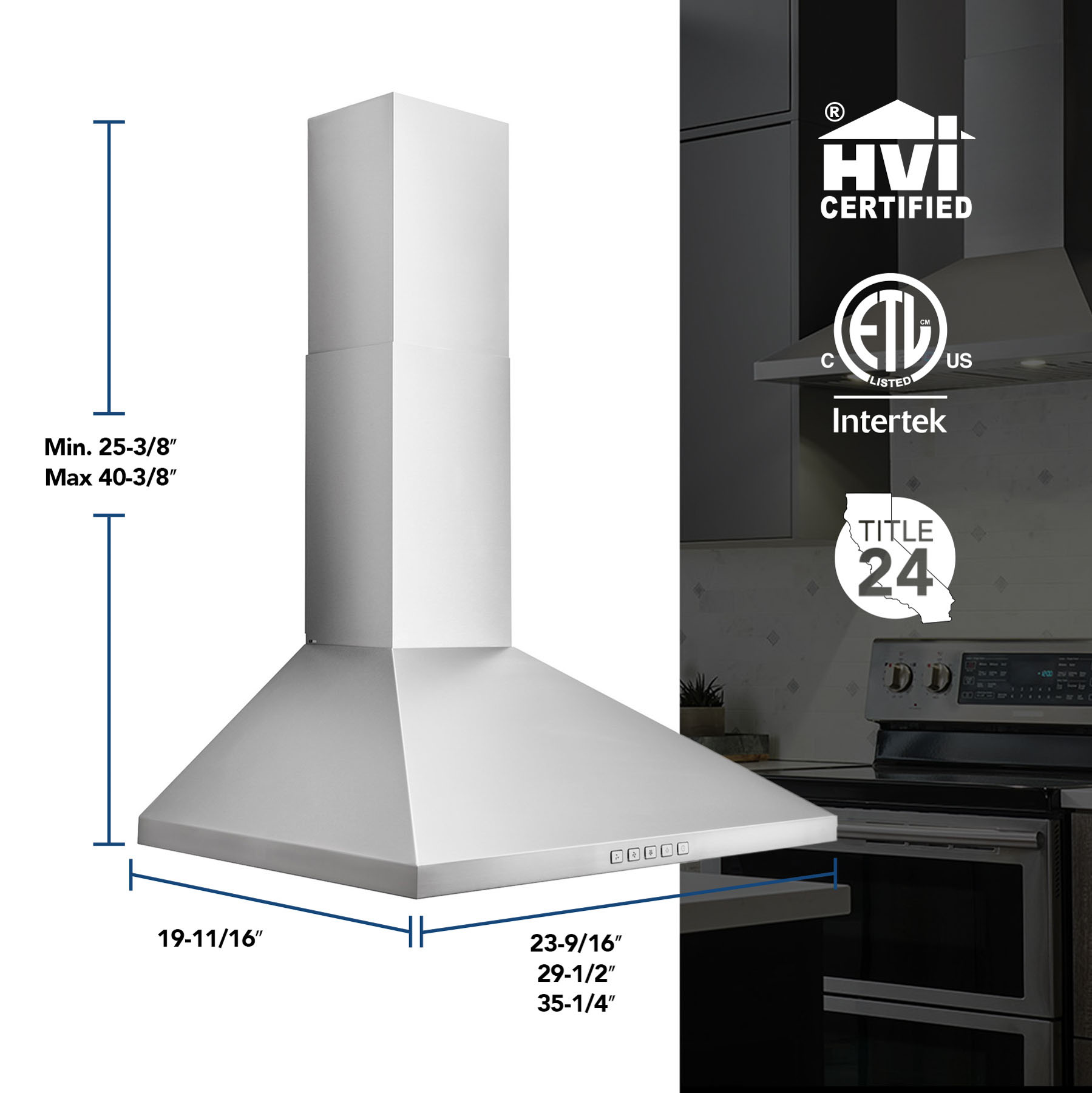 30-Inch Convertible Wall-Mount Pyramidal Chimney Range Hood, 450 Max CFM view 10