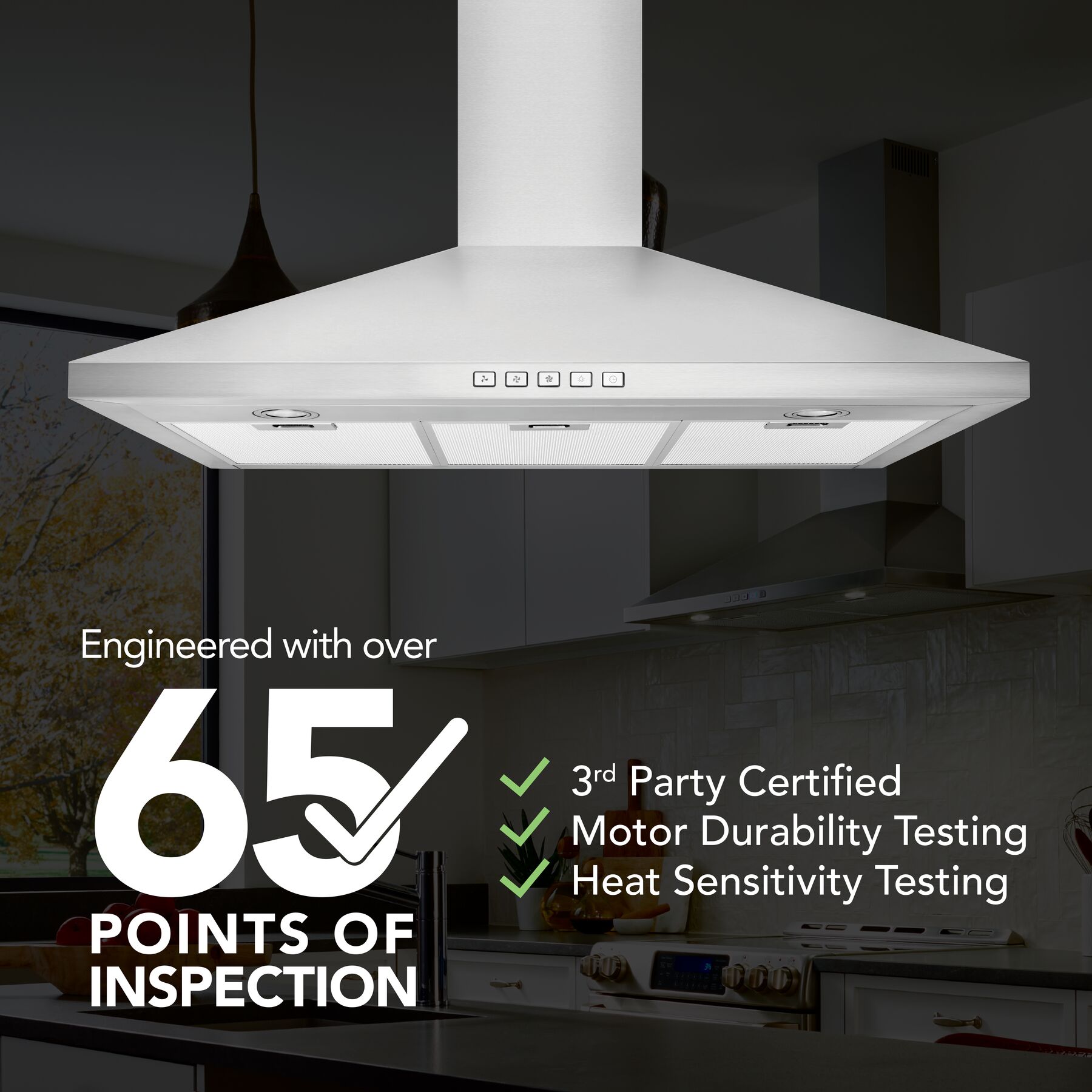 36-Inch Convertible Wall-Mount Pyramidal Chimney Range Hood, 450 Max CFM view 5