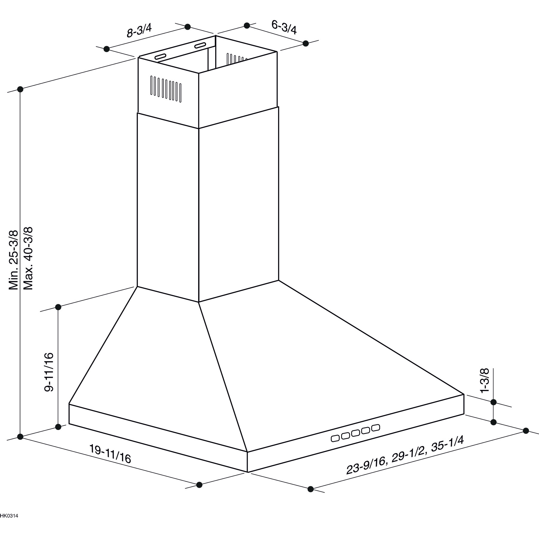 30-Inch Convertible Wall-Mount Pyramidal Chimney Range Hood, 450 MAX CFM BWP2304SS