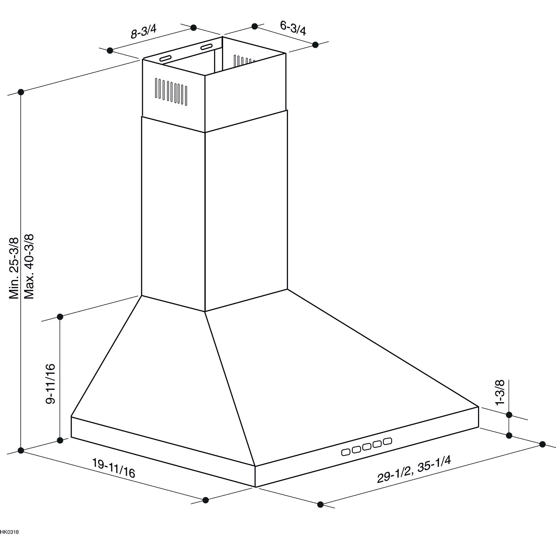 Convertible Wall-Mount Pyramidal Chimney Range Hood view 6