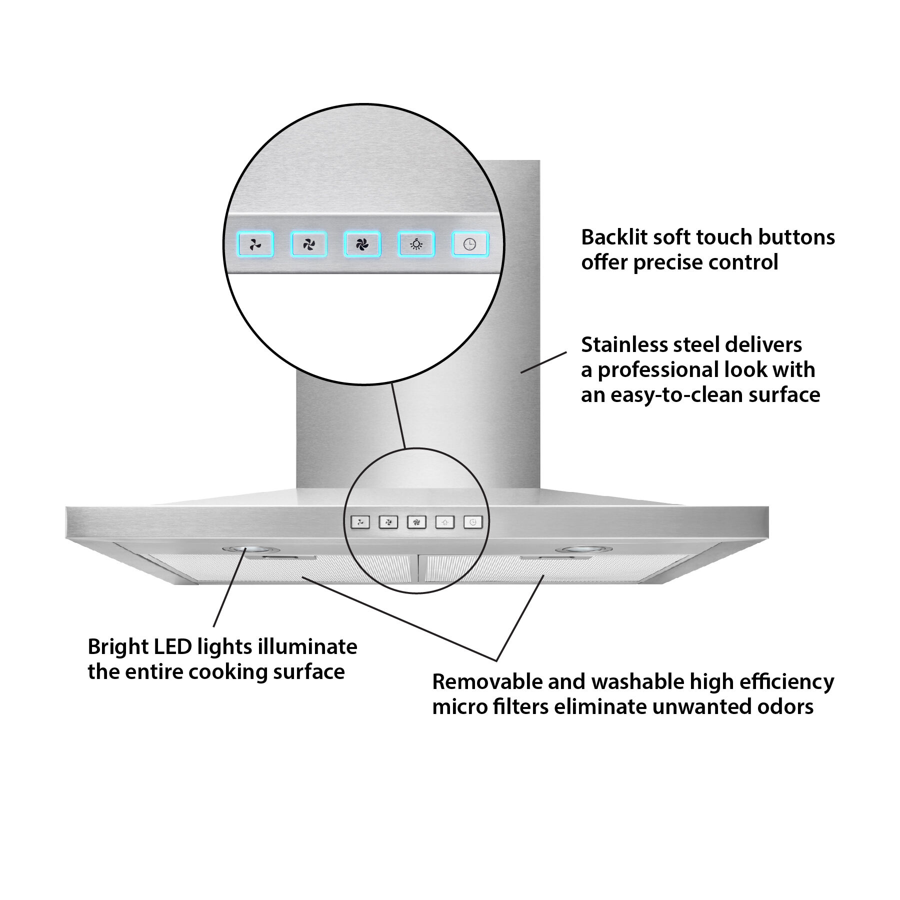 30-Inch Convertible Wall-Mount Low Profile Pyramidal Chimney Range Hood, 450 Max CFM view 2
