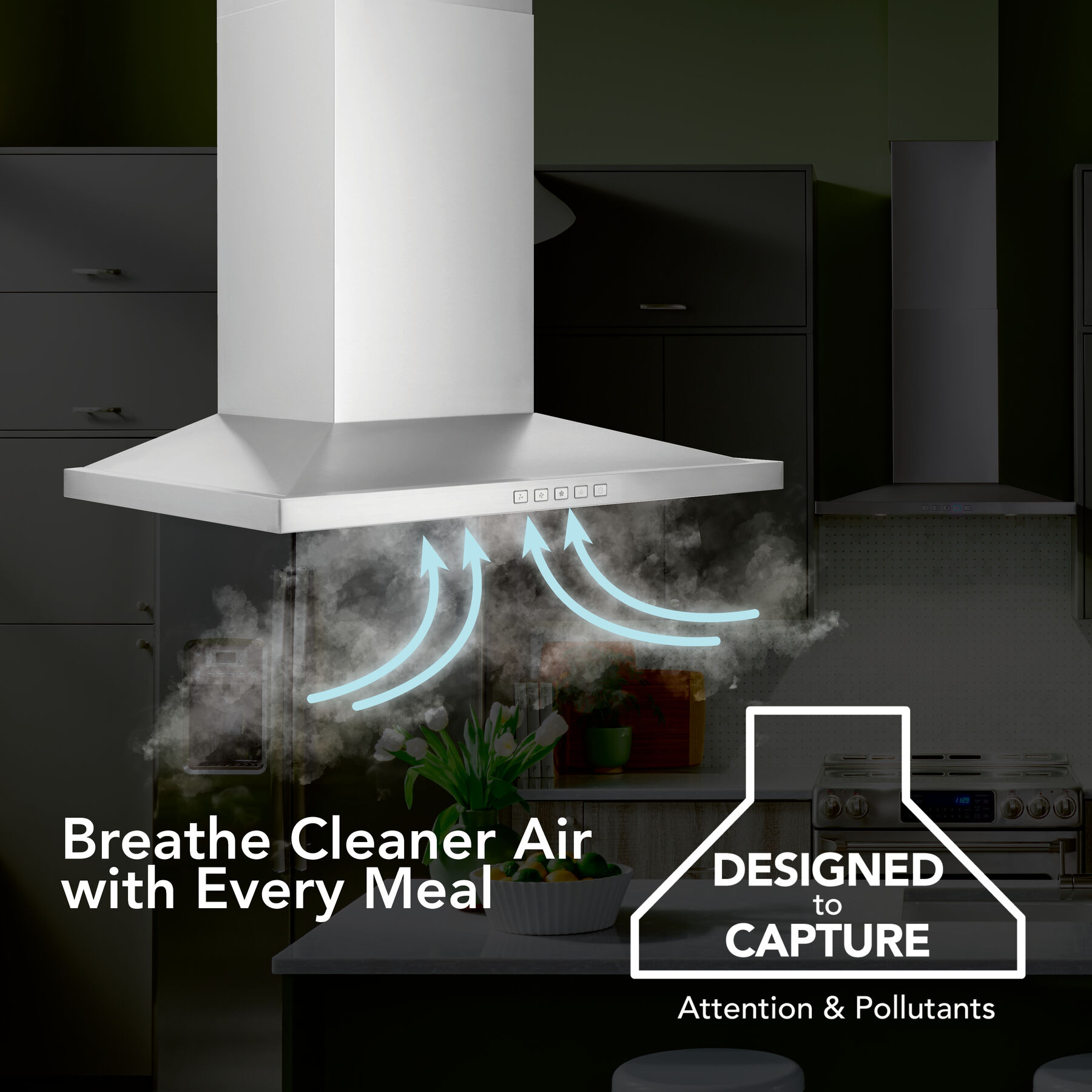 30-Inch Convertible Wall-Mount Low Profile Pyramidal Chimney Range Hood, 450 Max CFM view 4