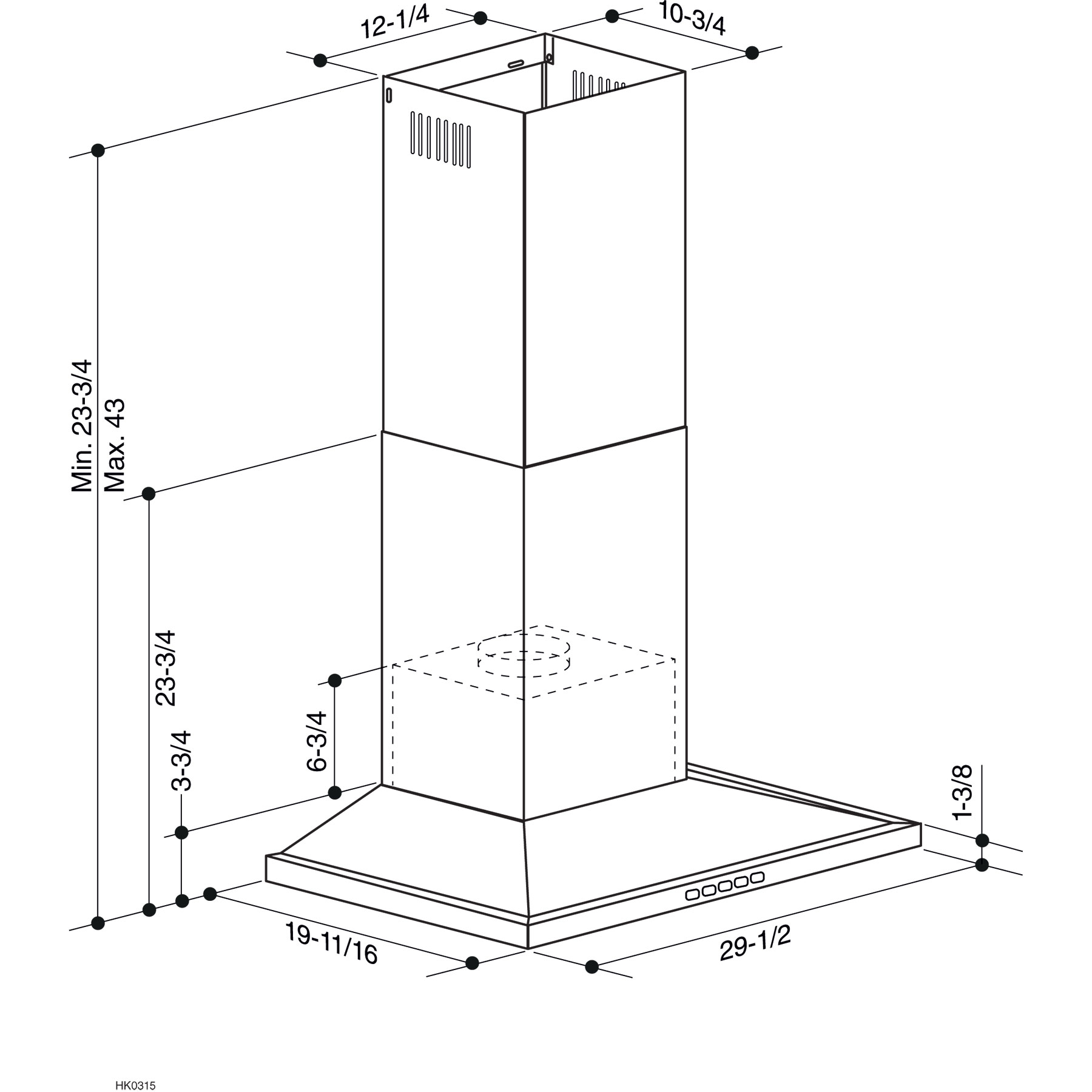 30-Inch Convertible Wall-Mount Low Profile Pyramidal Chimney Range Hood, 450 MAX CFM BWS2304SS