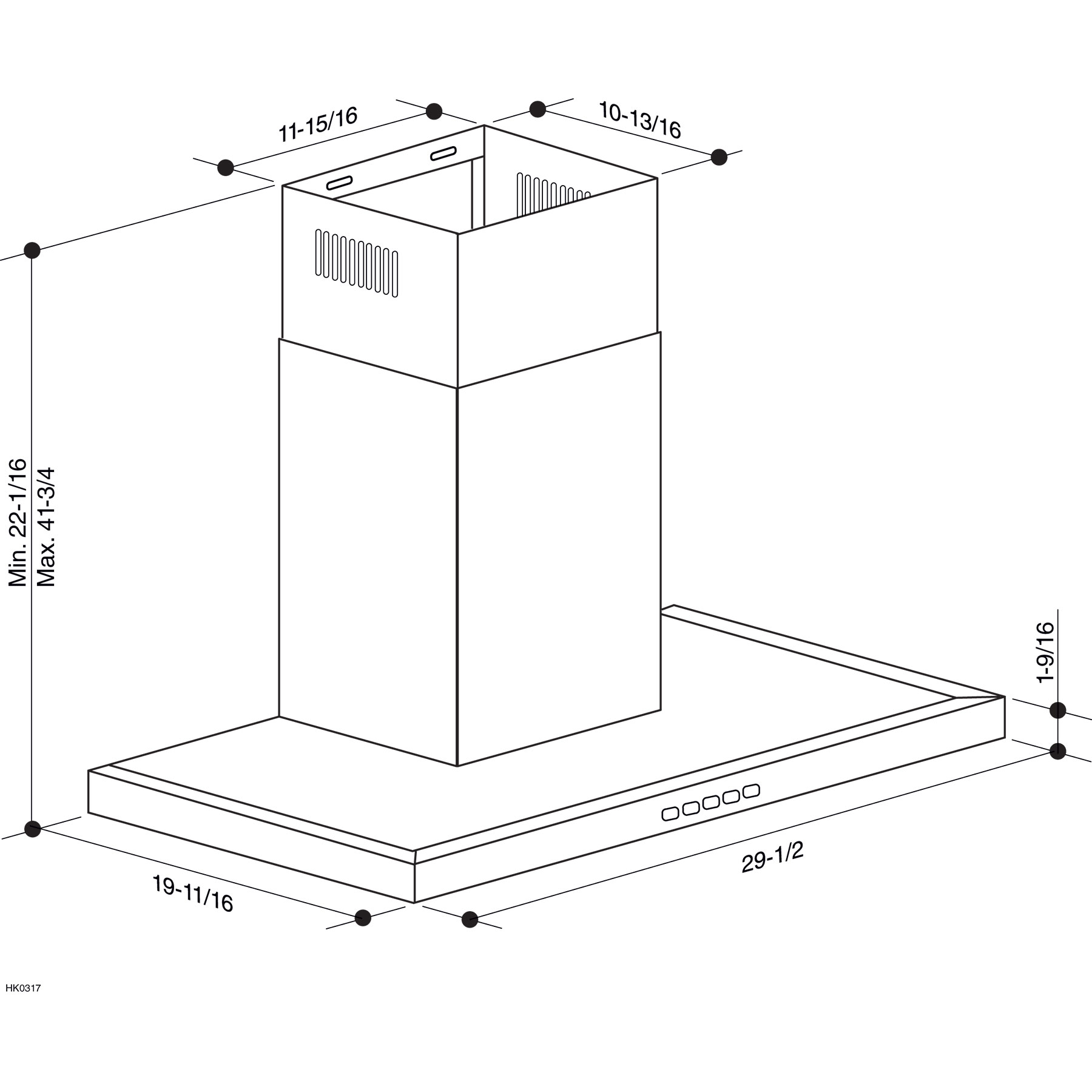 30-Inch Convertible Wall-Mount T-Style Chimney Range Hood, 450 MAX CFM BWT2304SS