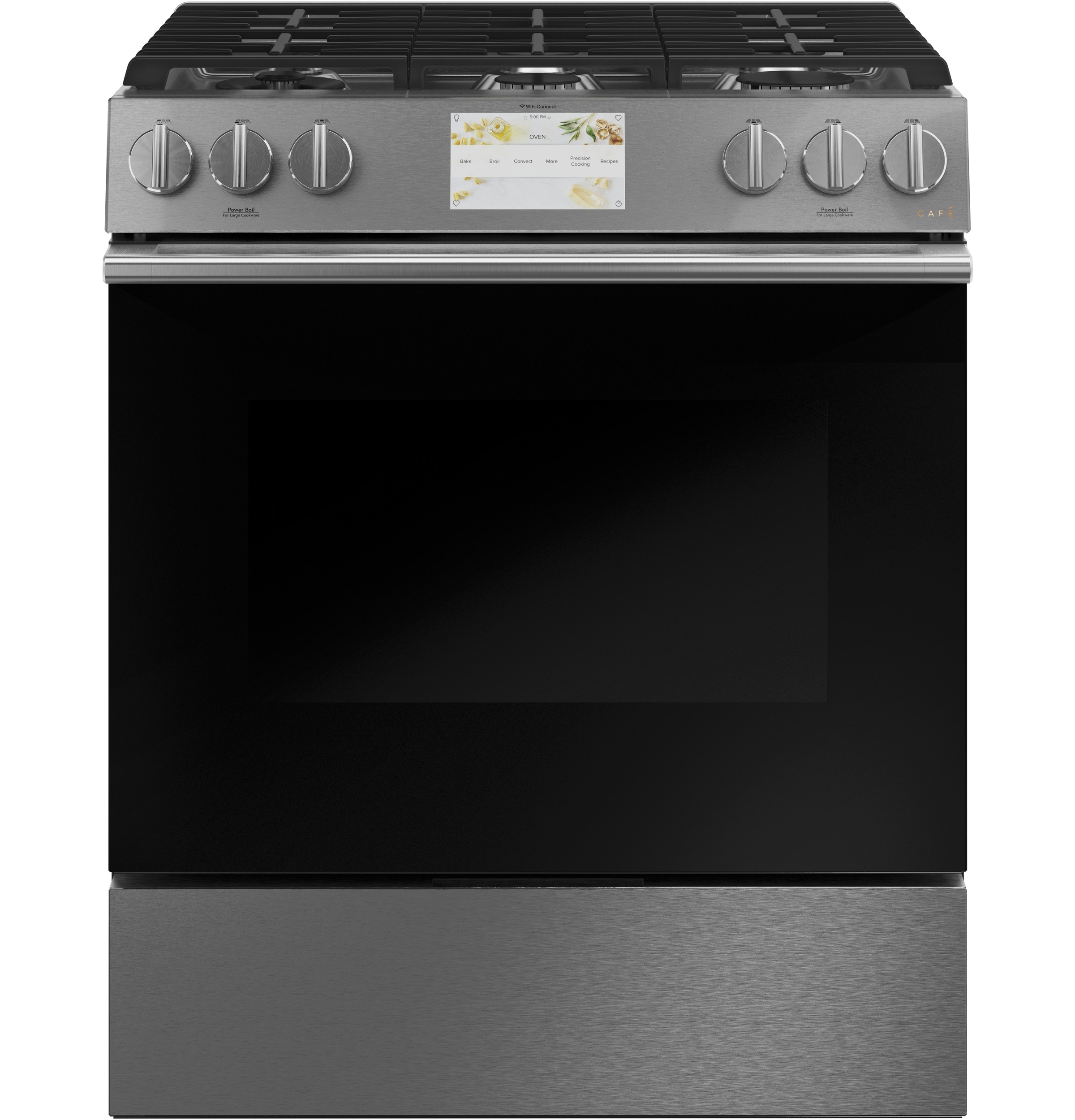 Café 30" Smart Slide-in, Front-control, Dual-fuel Range In Platinum Glass C2S900M2NS5