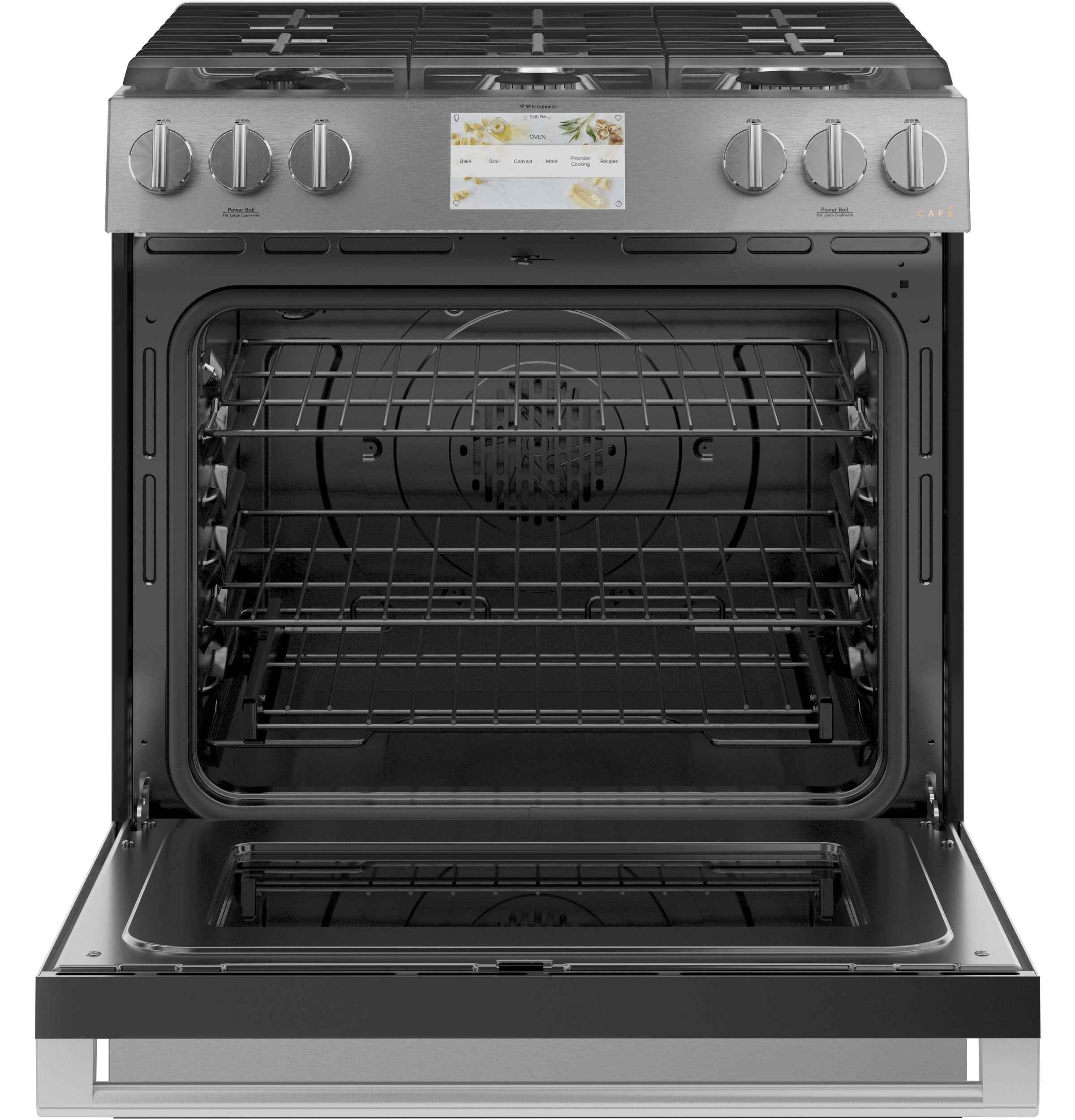 Café 30" Smart Slide-in, Front-control, Dual-fuel Range In Platinum Glass C2S900M2NS5
