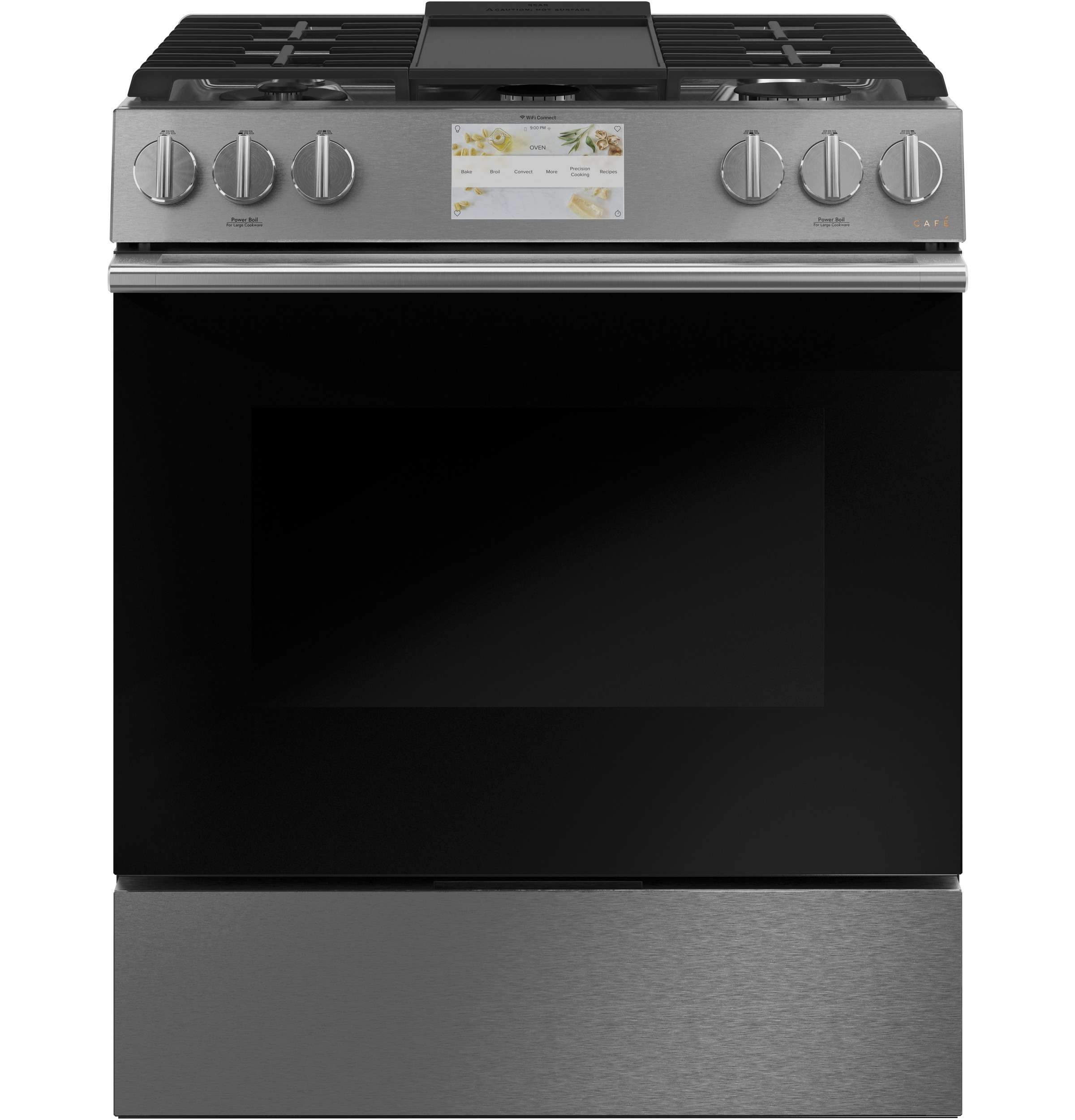 Café 30" Smart Slide-in, Front-control, Dual-fuel Range In Platinum Glass C2S900M2NS5